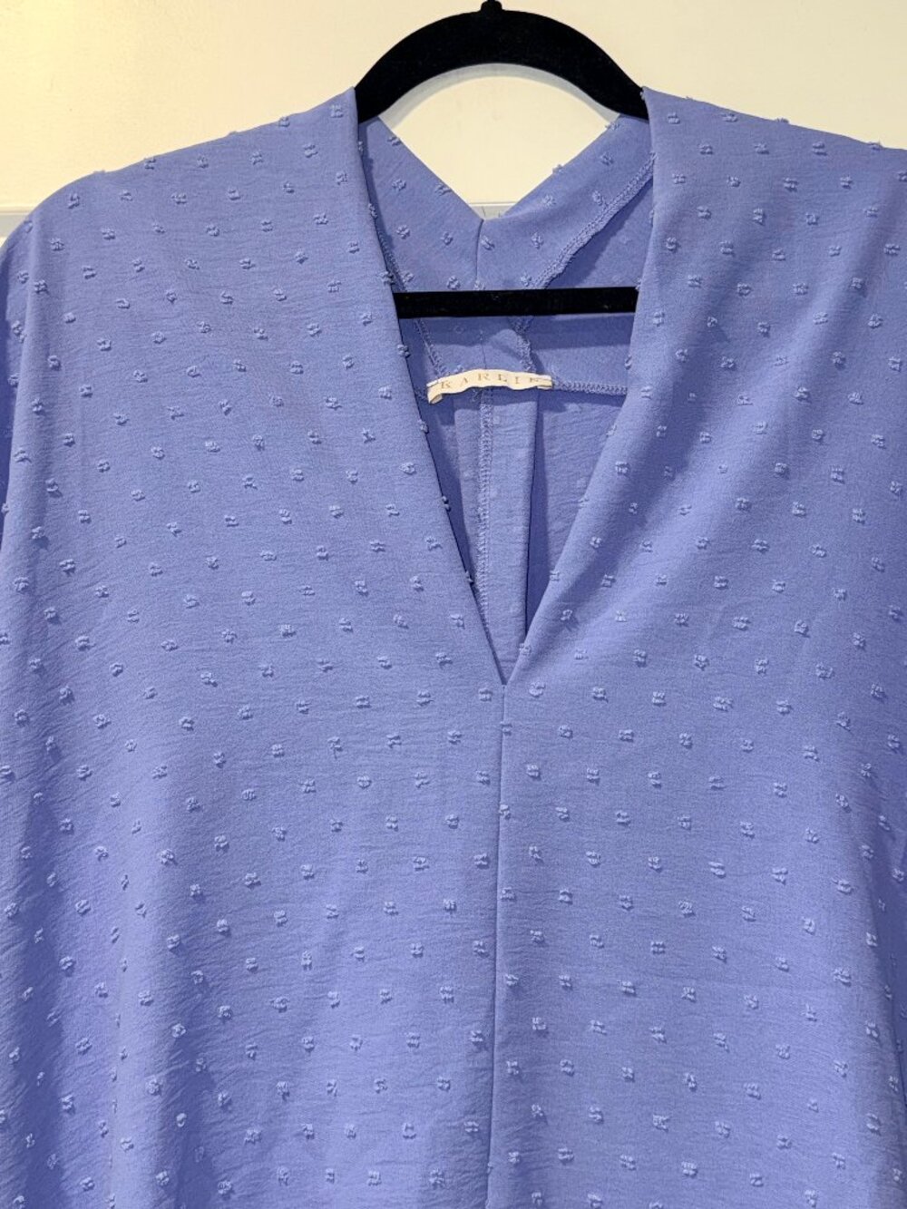 Karlie Periwinkle Textured V-Neck Polyester Short-Sleeve Blouse